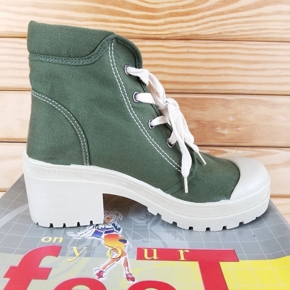 Army Green Combat Military Canvas Moto Biker Ankle Boots Lace-up Size 7.5 M NEW - Picture 7 of 9
